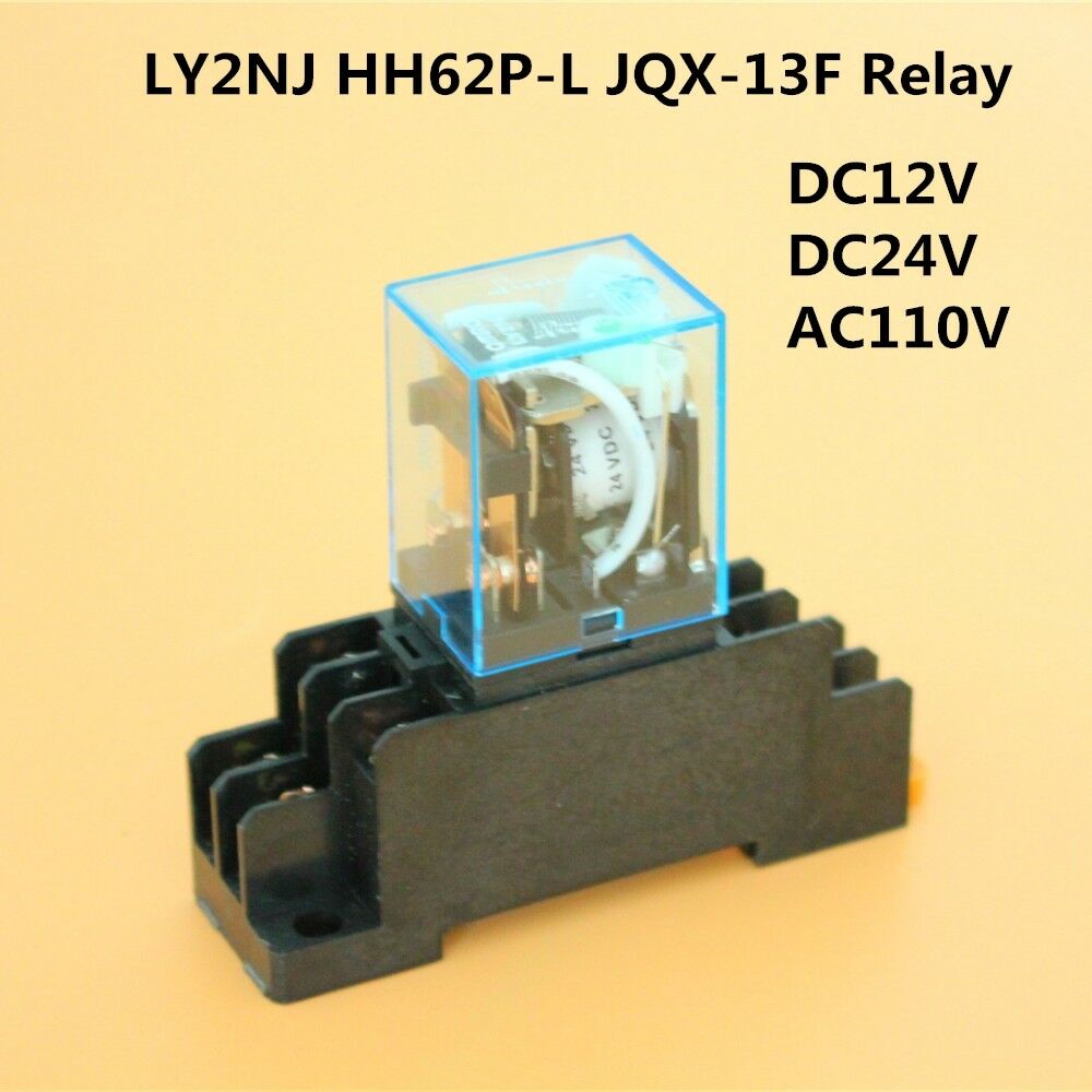 Dc12v - Ac110v Coil Power Relay Dpdt Ly2nj Hh62p-l Jqx-13f W/ Ptf08a Socket Base