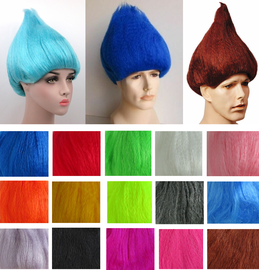 Deluxe Adult Troll Wig Thing One Two Gnome Clown Costume Trolls Blue Red Black